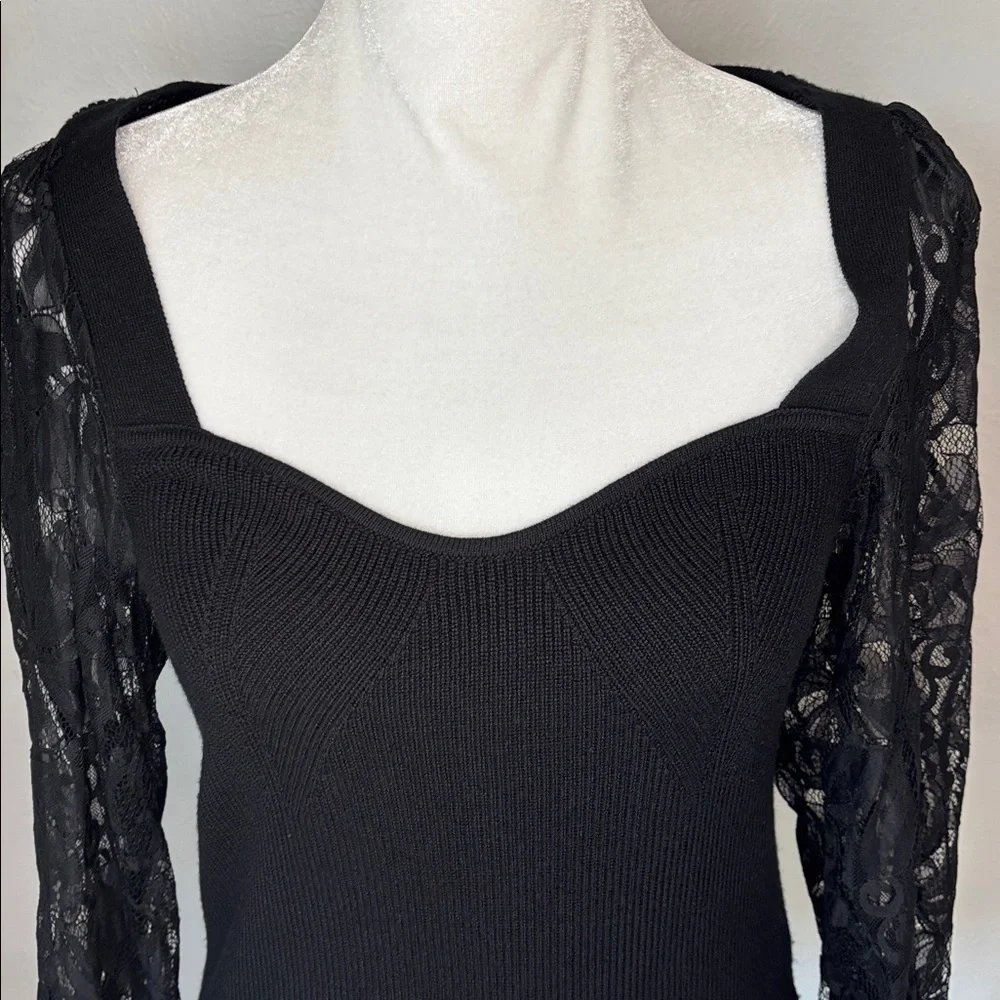 Anthropologie Black Lace Sleeve Sweater Size M